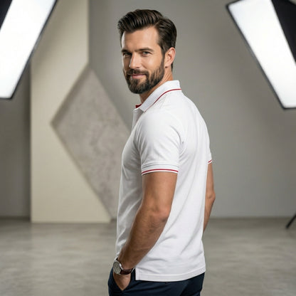 ShortTall® – Premium Polo T-Shirt | White with Red Tip