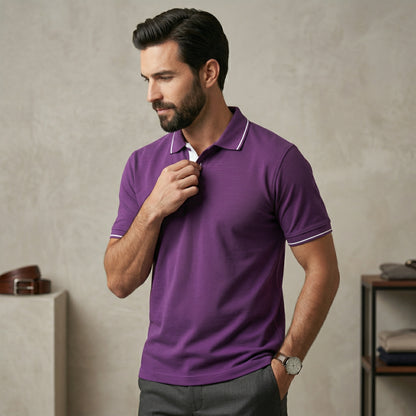 ShortTall® – Premium Polo T-Shirt | Purple with White Tip