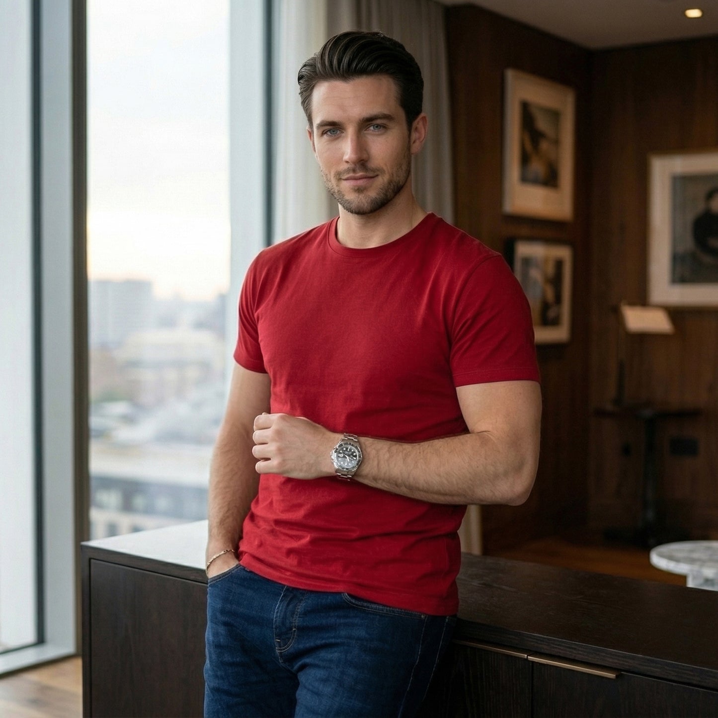 Shorttall® Plain Round Neck Cotton Tee – Red