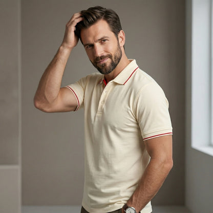 ShortTall® – Premium Polo T-Shirt | Cream with Red Tip