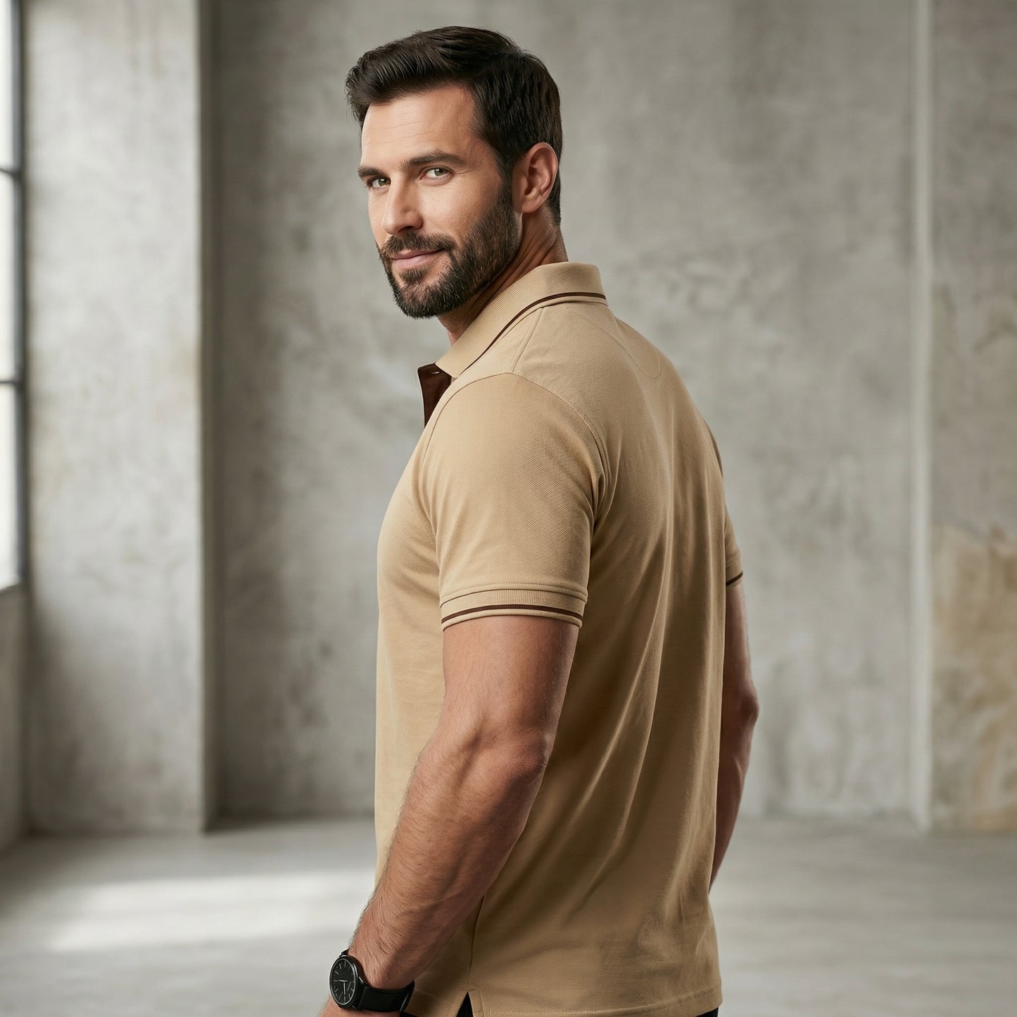 ShortTall® – Premium Polo T-Shirt | Beige with Brown Tip