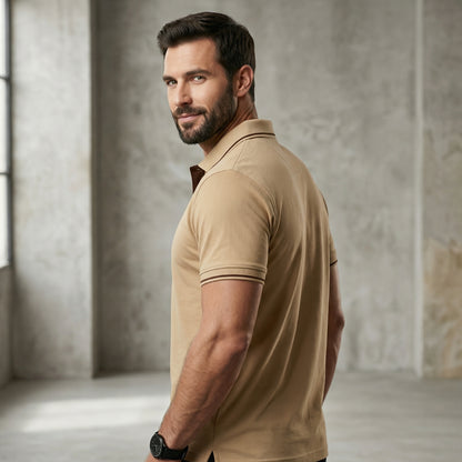 ShortTall® – Premium Polo T-Shirt | Beige with Brown Tip