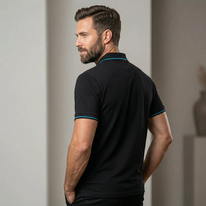 ShortTall® – Premium Polo T-Shirt | Black with Blue Tip