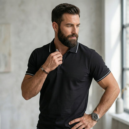 ShortTall® – Premium Polo T-Shirt | Black with White Tip