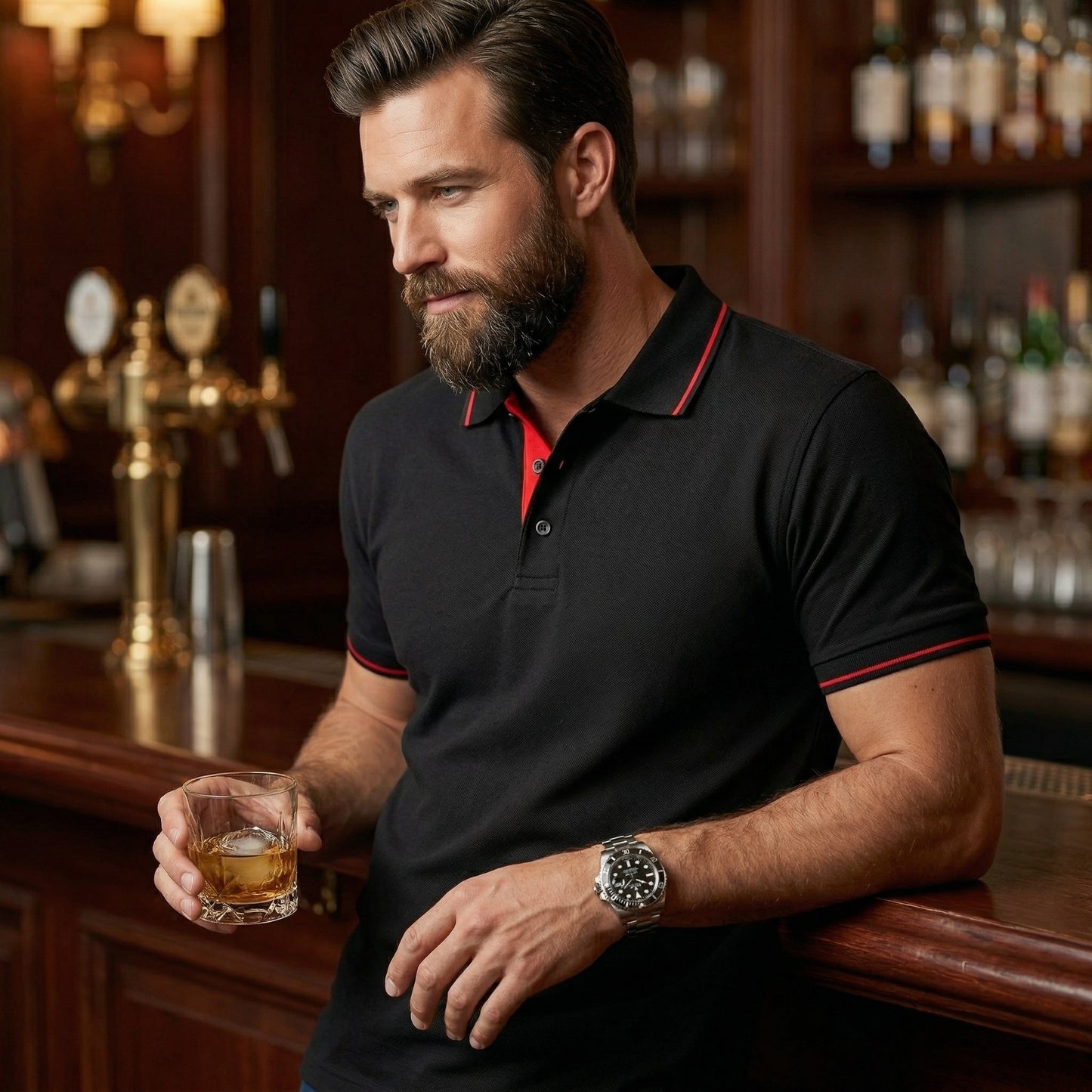ShortTall® – Premium Polo T-Shirt | Black with Red Tip