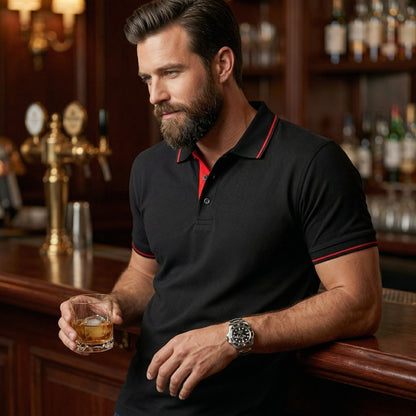 ShortTall® – Premium Polo T-Shirt | Black with Red Tip
