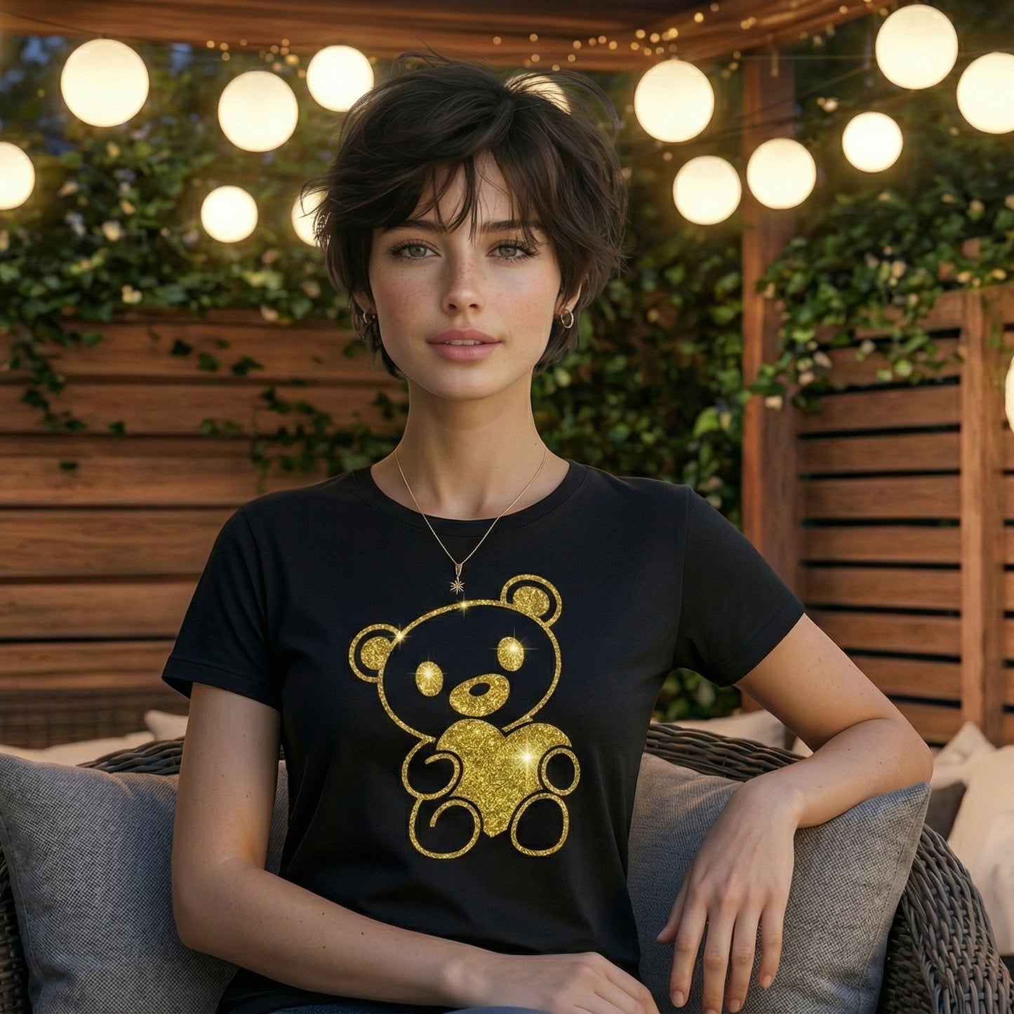 ShortTall® – Premium Women’s T-Shirt | “Golden Teddy” Sparkle Luxe Edition