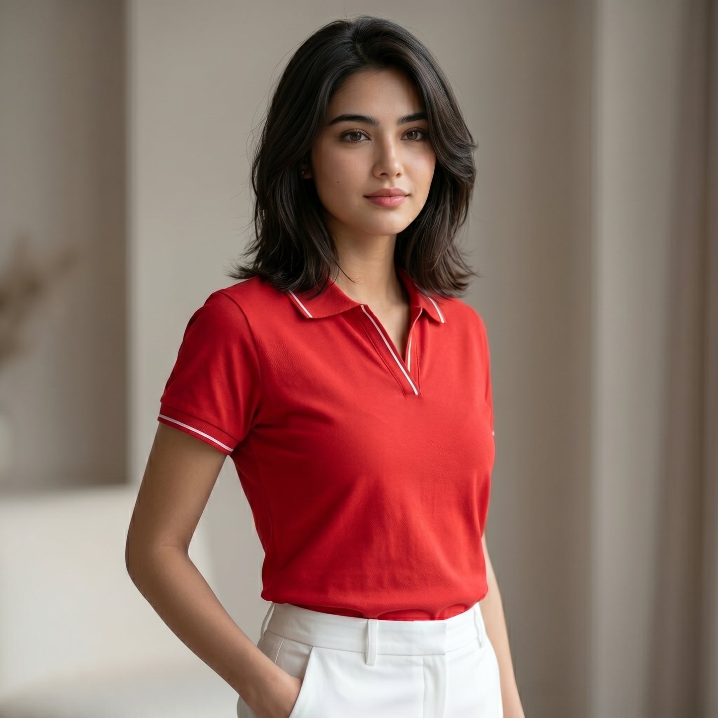 ShortTall® – Premium Women's Polo T-Shirt | Red with White Tip