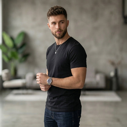 Shorttall® Plain Round Neck Cotton Tee – Black