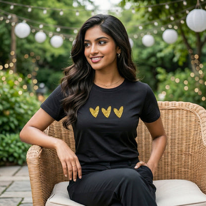 ShortTall® – Premium Women’s T-Shirt | “Triple Gold Hearts” Luxe Minimal Edition