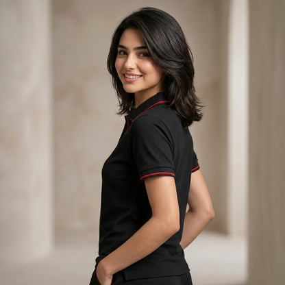 ShortTall® – Premium Women's Polo T-Shirt | Black with Red Tip