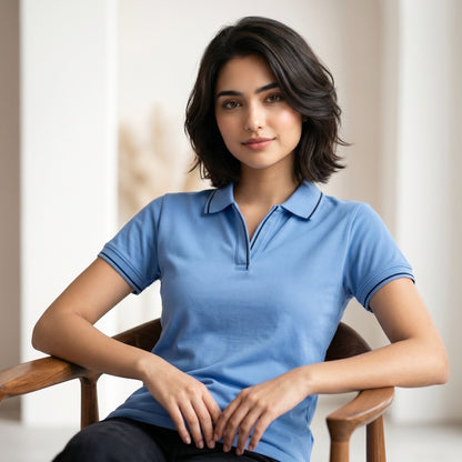 ShortTall® – Premium Women's Polo T-Shirt | Indian Blue with Black Tip