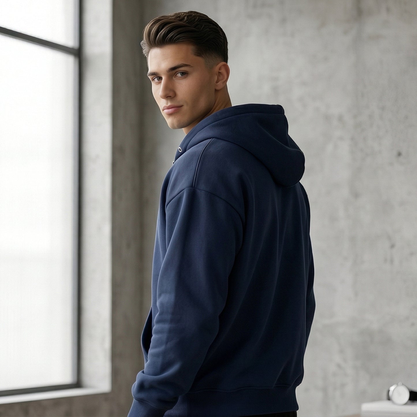 Men Zip-up Hoodie - Navy Blue