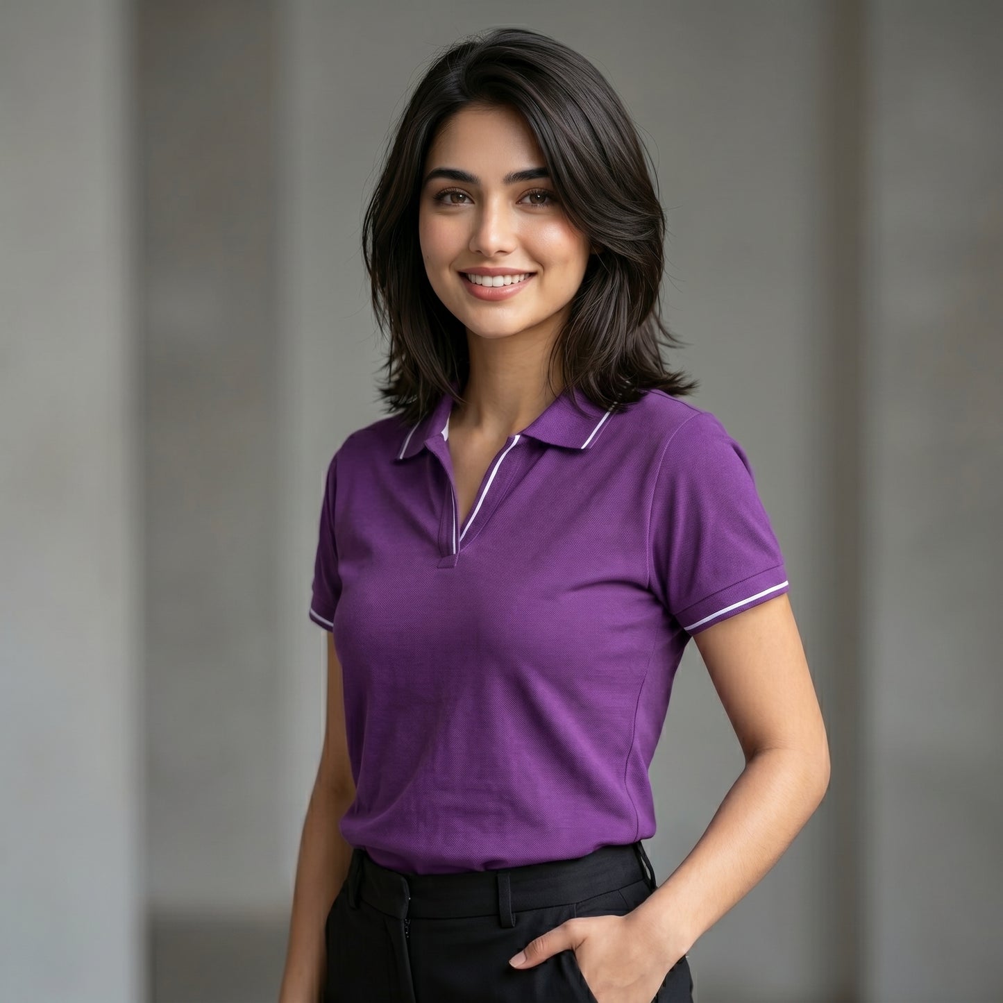 ShortTall® – Premium Women's Polo T-Shirt | Purple with White Tip