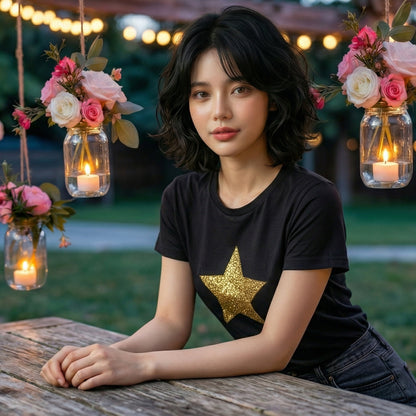 ShortTall® – Premium Women’s T-Shirt | “Golden Star” Luxe Sparkle Edition