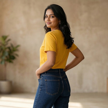 Shorttall® Plain Round Neck Cotton Women's Tee – Yellow