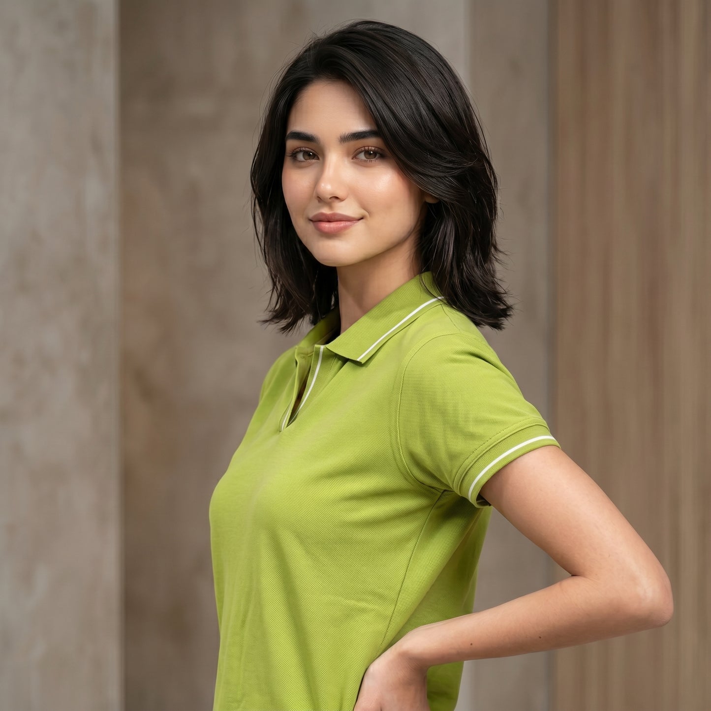 ShortTall® – Premium Women's Polo T-Shirt | Apple Green with White Tip