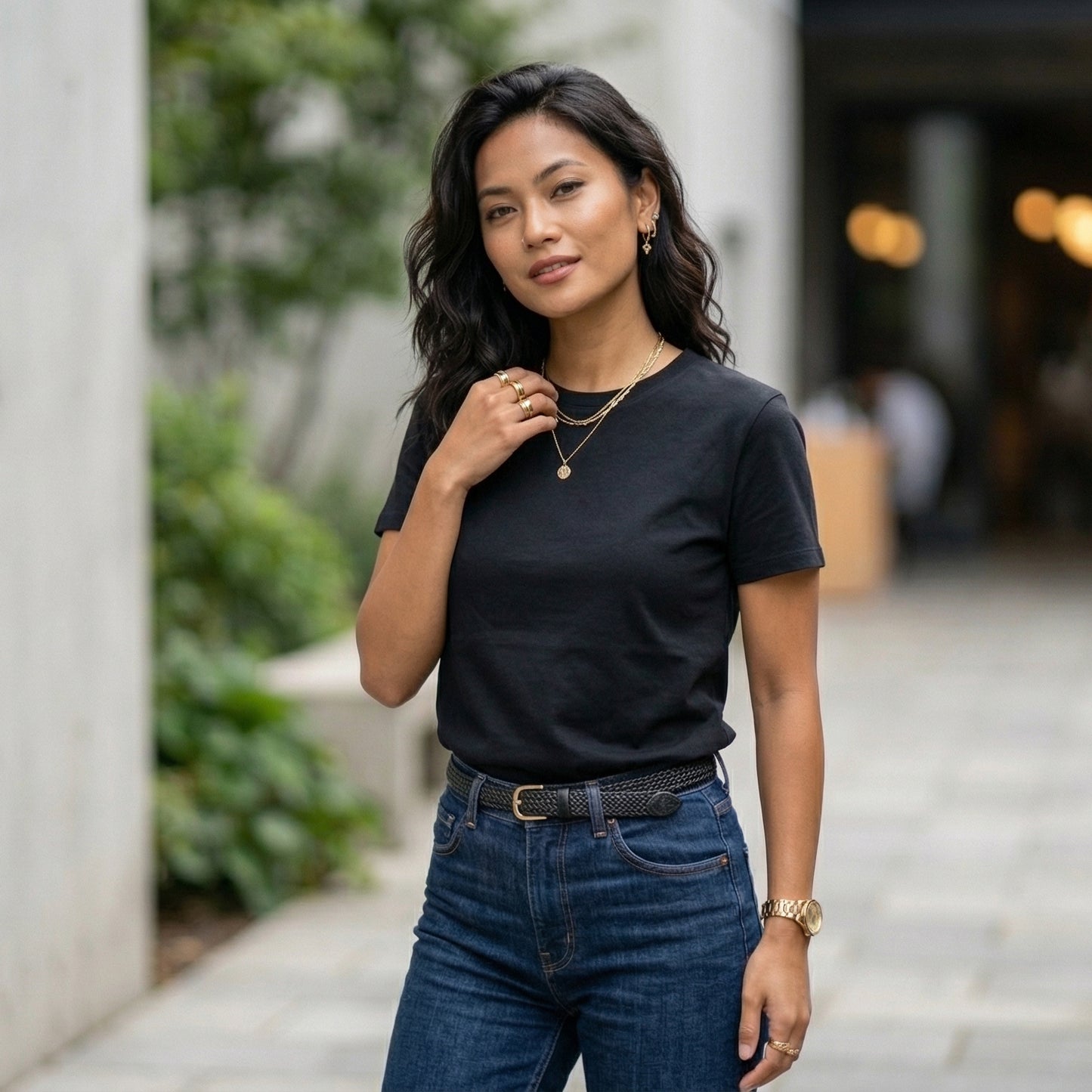 Shorttall® Plain Round Neck Cotton Women's Tee – Black