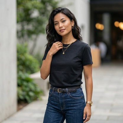 Shorttall® Plain Round Neck Cotton Women's Tee – Black