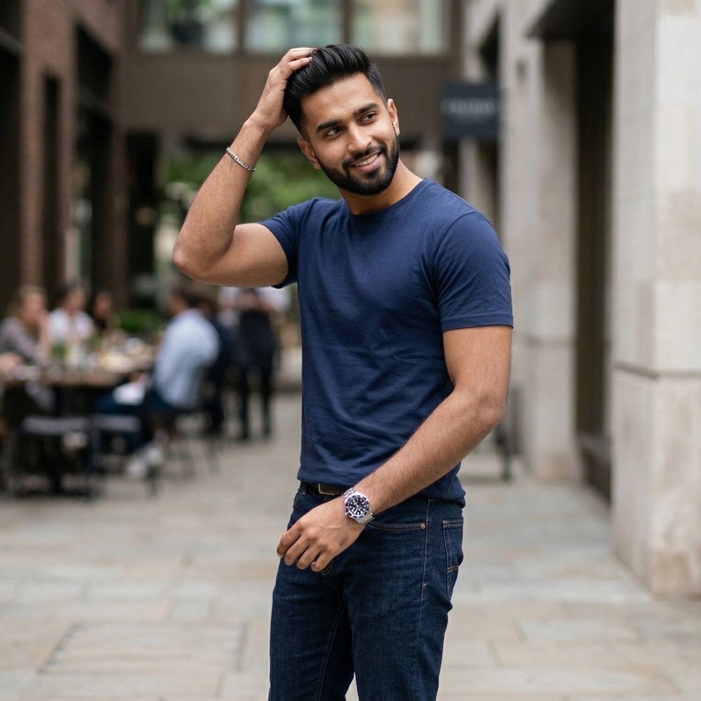 Shorttall® Plain Round Neck Cotton Tee – Navy Blue