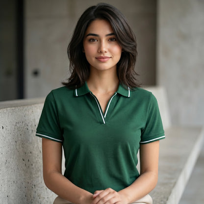 ShortTall® – Premium Women's Polo T-Shirt | Bottle Green with White Tip