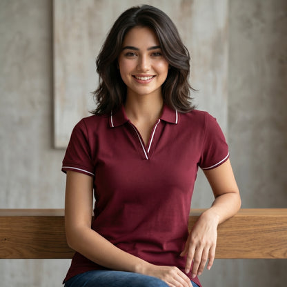 ShortTall® – Premium Women's Polo T-Shirt | Brown with White Tip