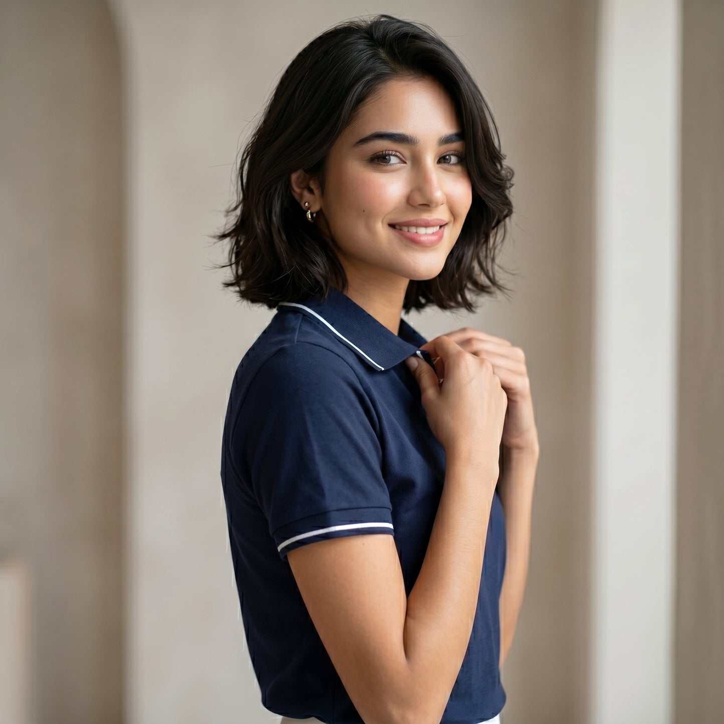 ShortTall® – Premium Women's Polo T-Shirt | Navy Blue with White Tip