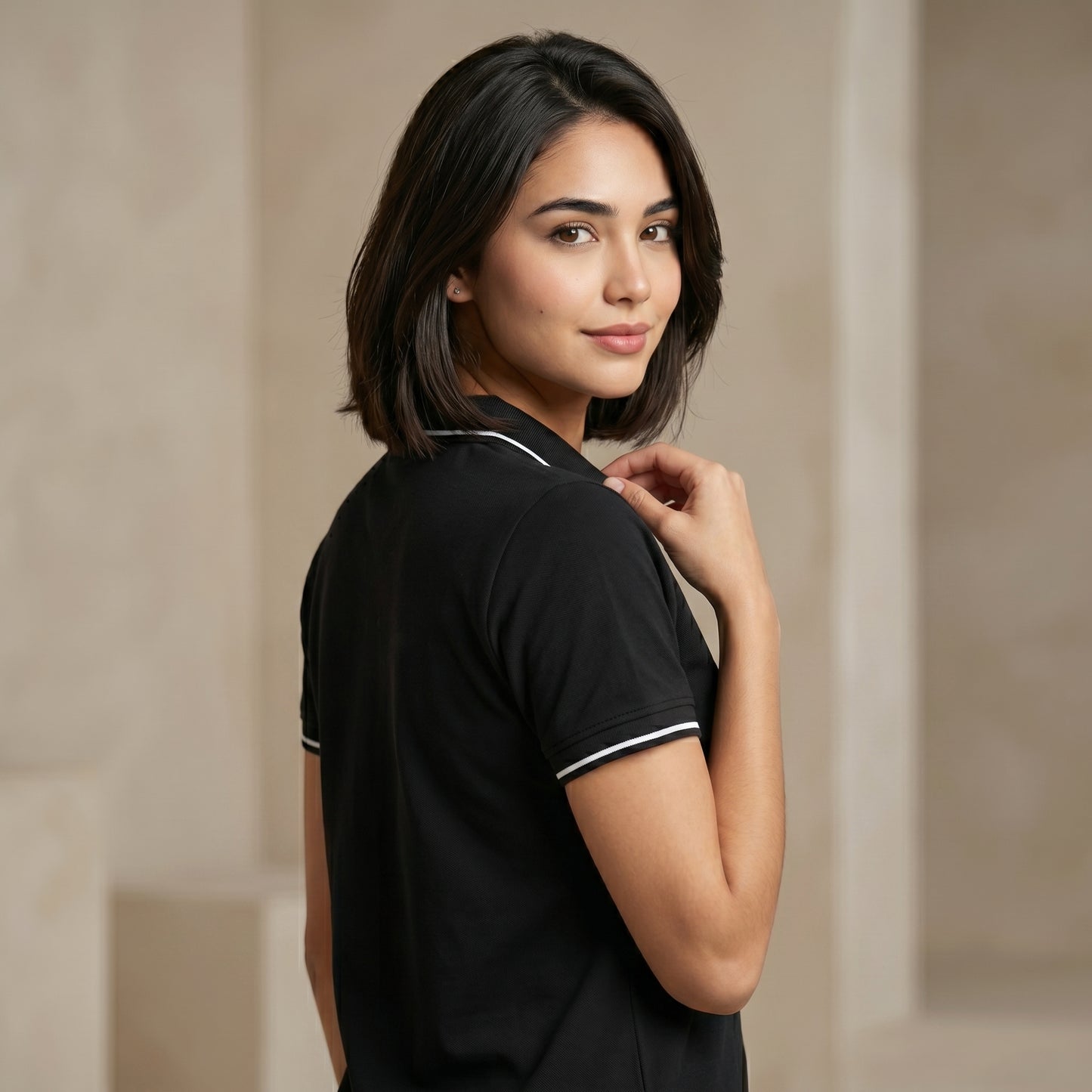 ShortTall® – Premium Women's Polo T-Shirt | Black with White Tip