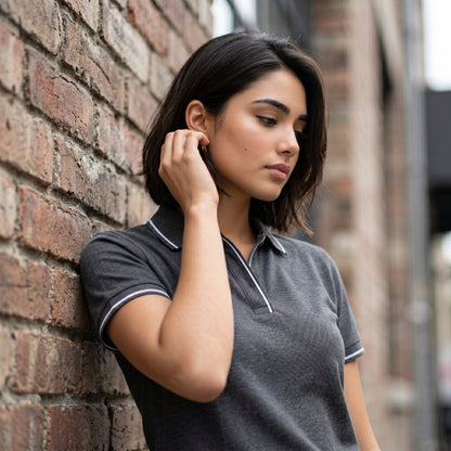 ShortTall® – Premium Women's Polo T-Shirt | Charcoal Grey with White Tip