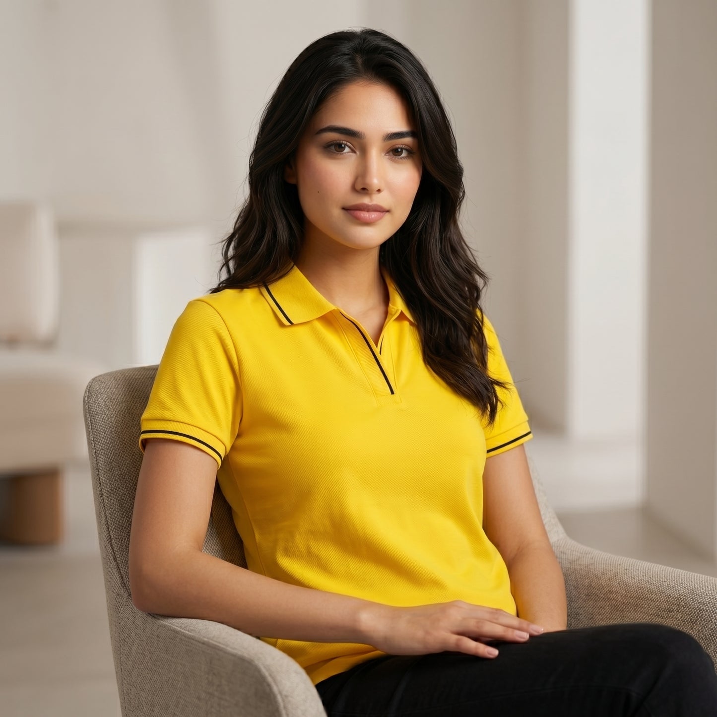 ShortTall® – Premium Women's Polo T-Shirt | Yellow with Black Tip