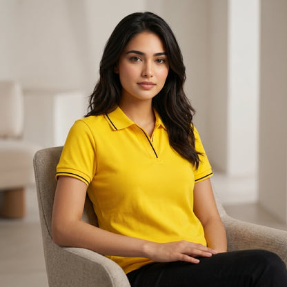 ShortTall® – Premium Women's Polo T-Shirt | Yellow with Black Tip