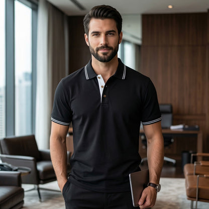 ShortTall® – ForestClub Polo T-Shirt | Black with White Detail