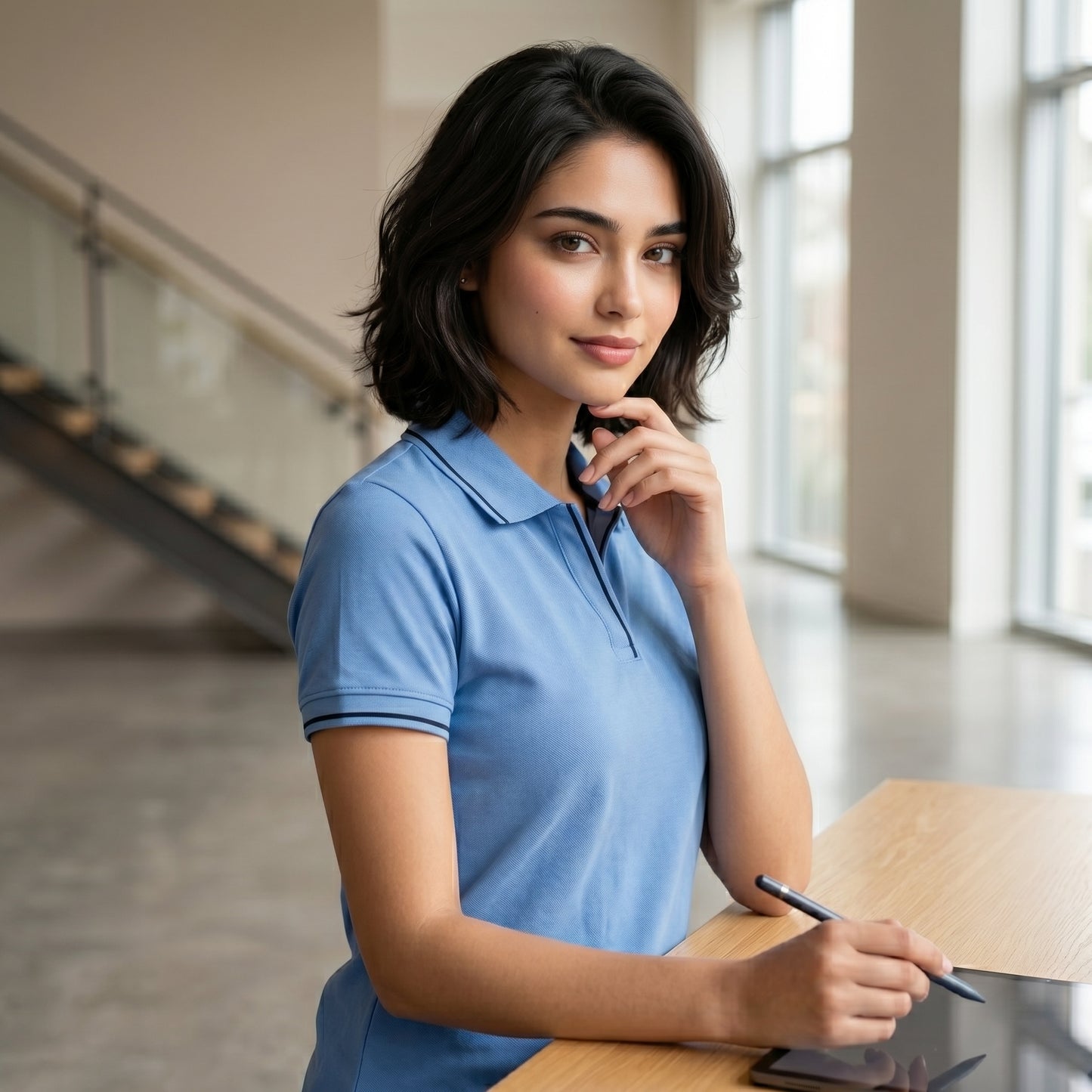 ShortTall® – Premium Women's Polo T-Shirt | Indian Blue with Black Tip