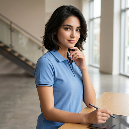 ShortTall® – Premium Women's Polo T-Shirt | Indian Blue with Black Tip
