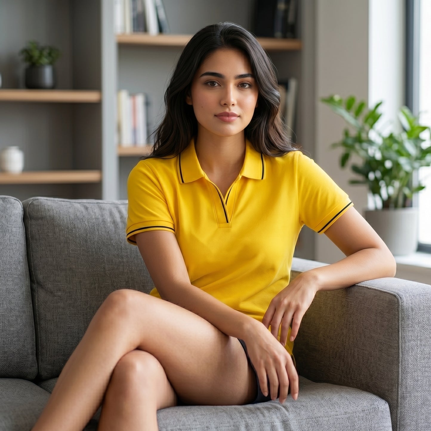 ShortTall® – Premium Women's Polo T-Shirt | Yellow with Black Tip
