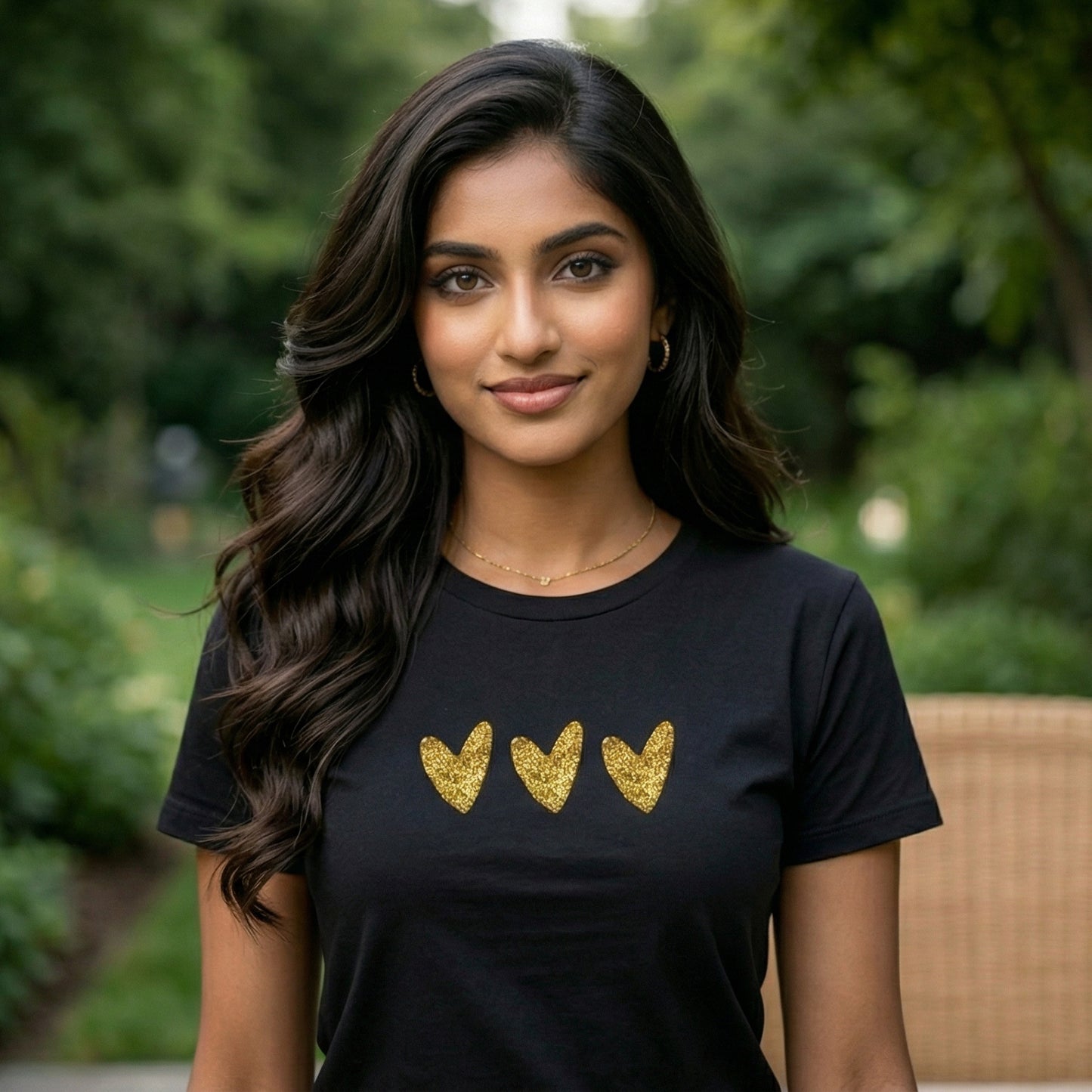 ShortTall® – Premium Women’s T-Shirt | “Triple Gold Hearts” Luxe Minimal Edition