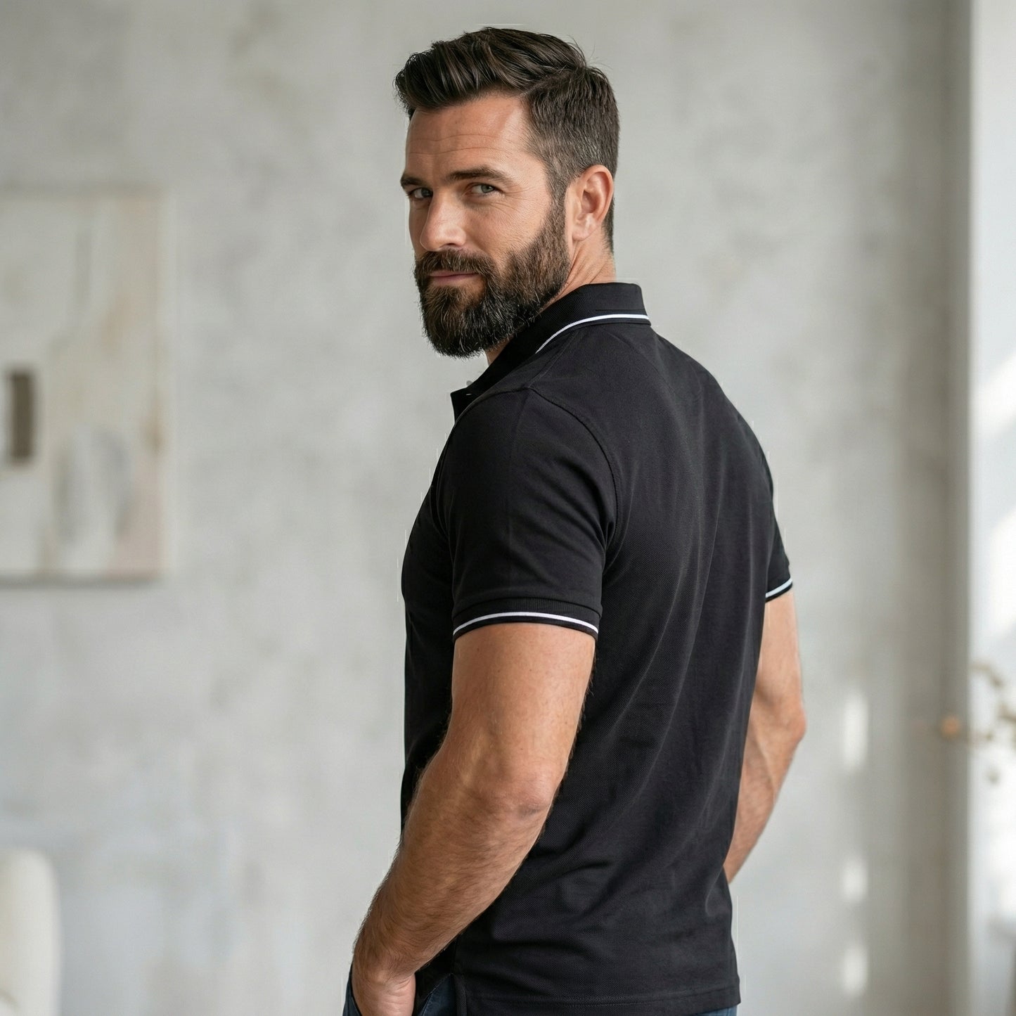 ShortTall® – Premium Polo T-Shirt | Black with White Tip