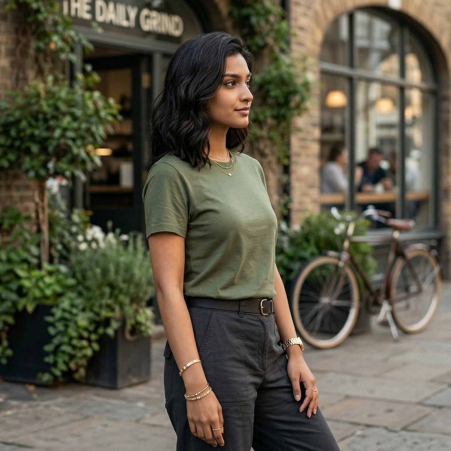 Shorttall® Plain Round Neck Cotton Women's Tee – Military Green