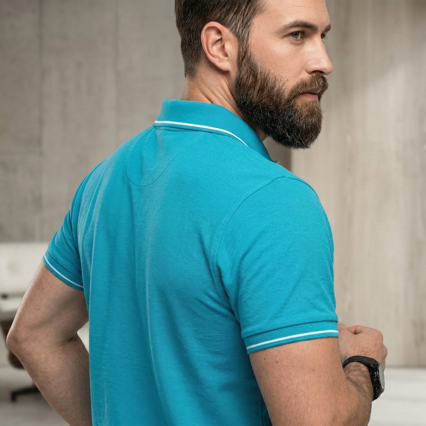 ShortTall® – Premium Polo T-Shirt | Torquoise Blue with White Tip
