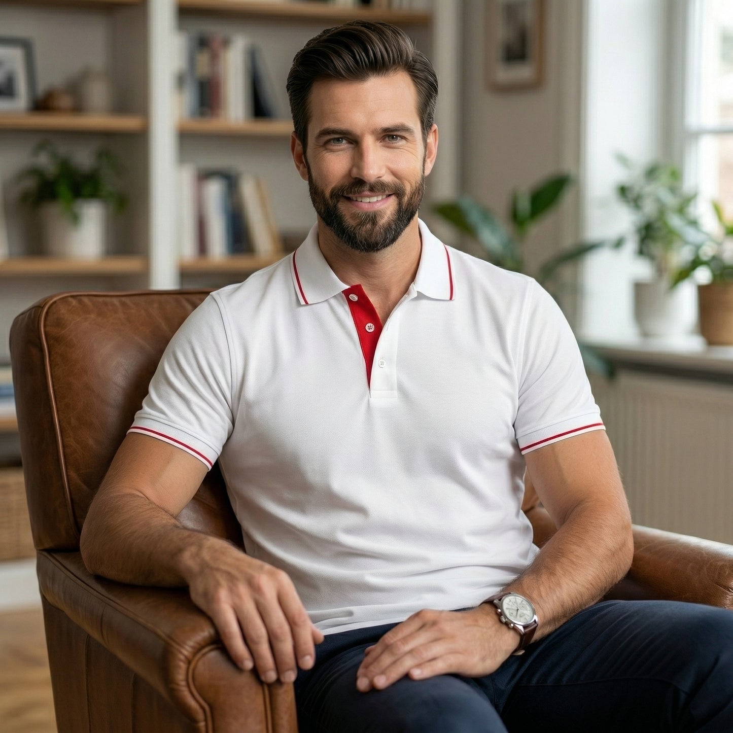 ShortTall® – Premium Polo T-Shirt | White with Red Tip