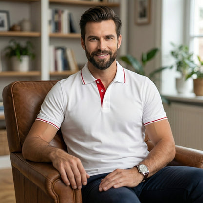 ShortTall® – Premium Polo T-Shirt | White with Red Tip