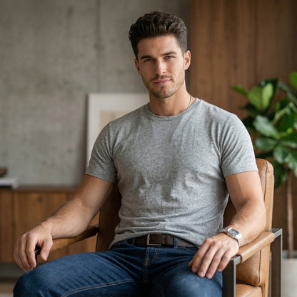 Shorttall® Plain Round Neck Cotton Tee – Grey