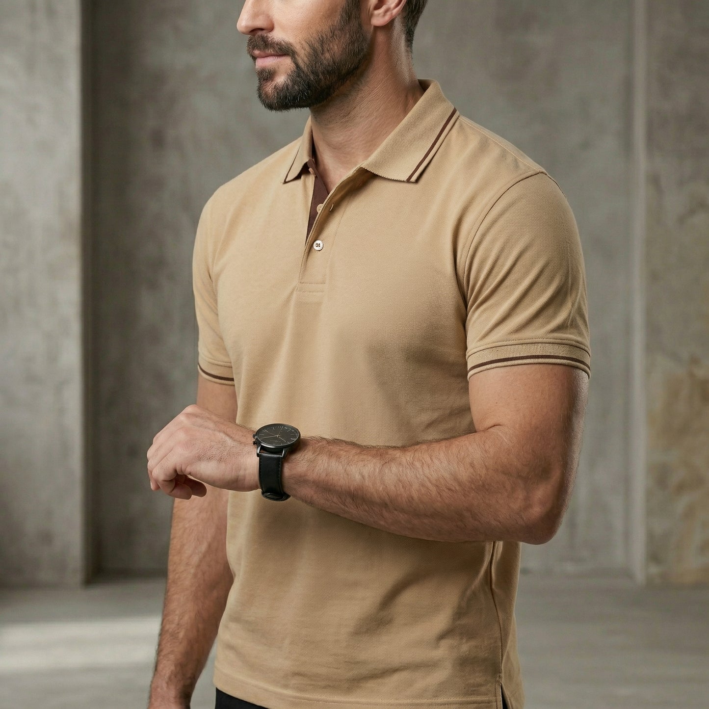 ShortTall® – Premium Polo T-Shirt | Beige with Brown Tip