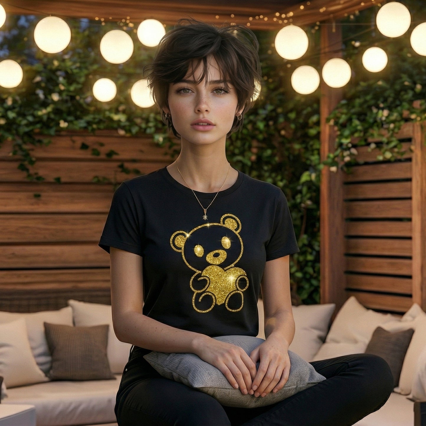 ShortTall® – Premium Women’s T-Shirt | “Golden Teddy” Sparkle Luxe Edition