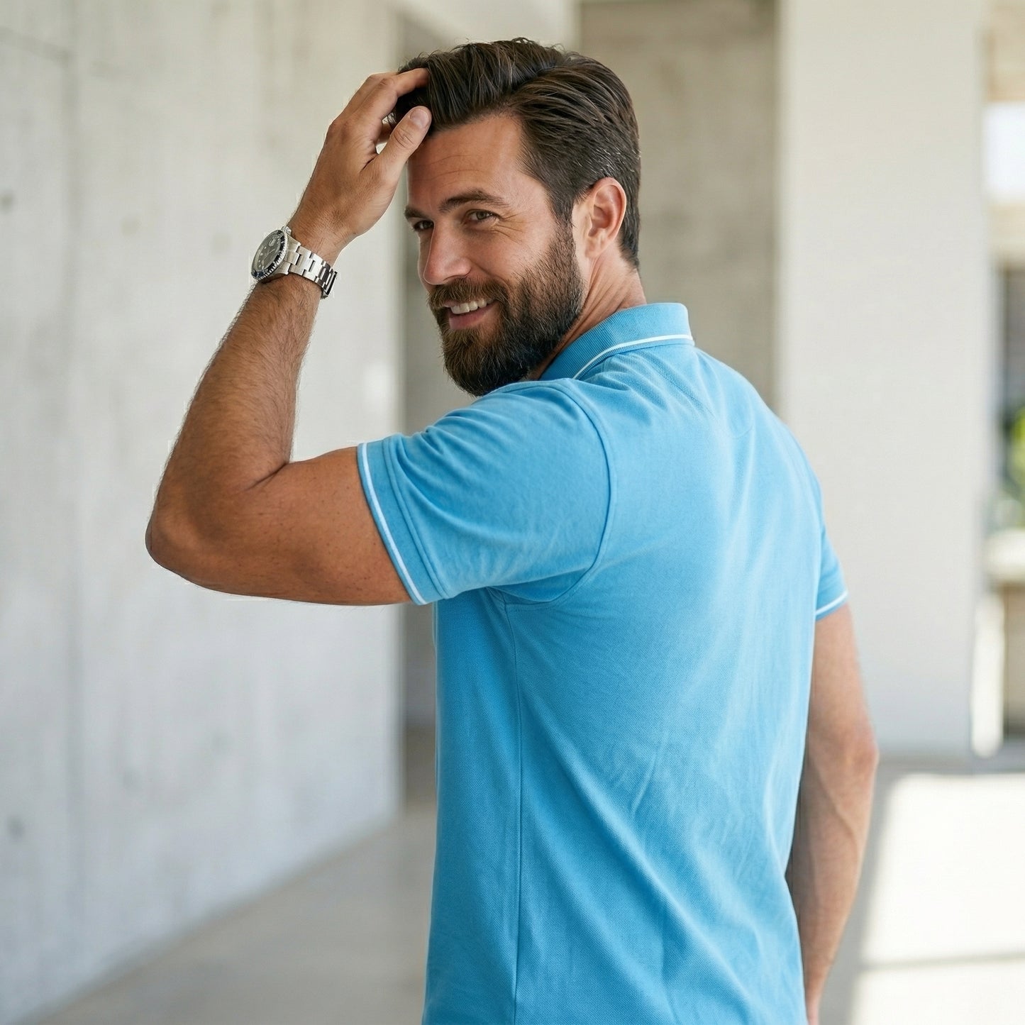 ShortTall® – Premium Polo T-Shirt | Electric Blue with White Tip