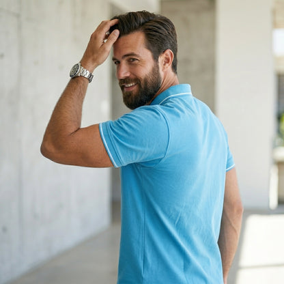 ShortTall® – Premium Polo T-Shirt | Electric Blue with White Tip