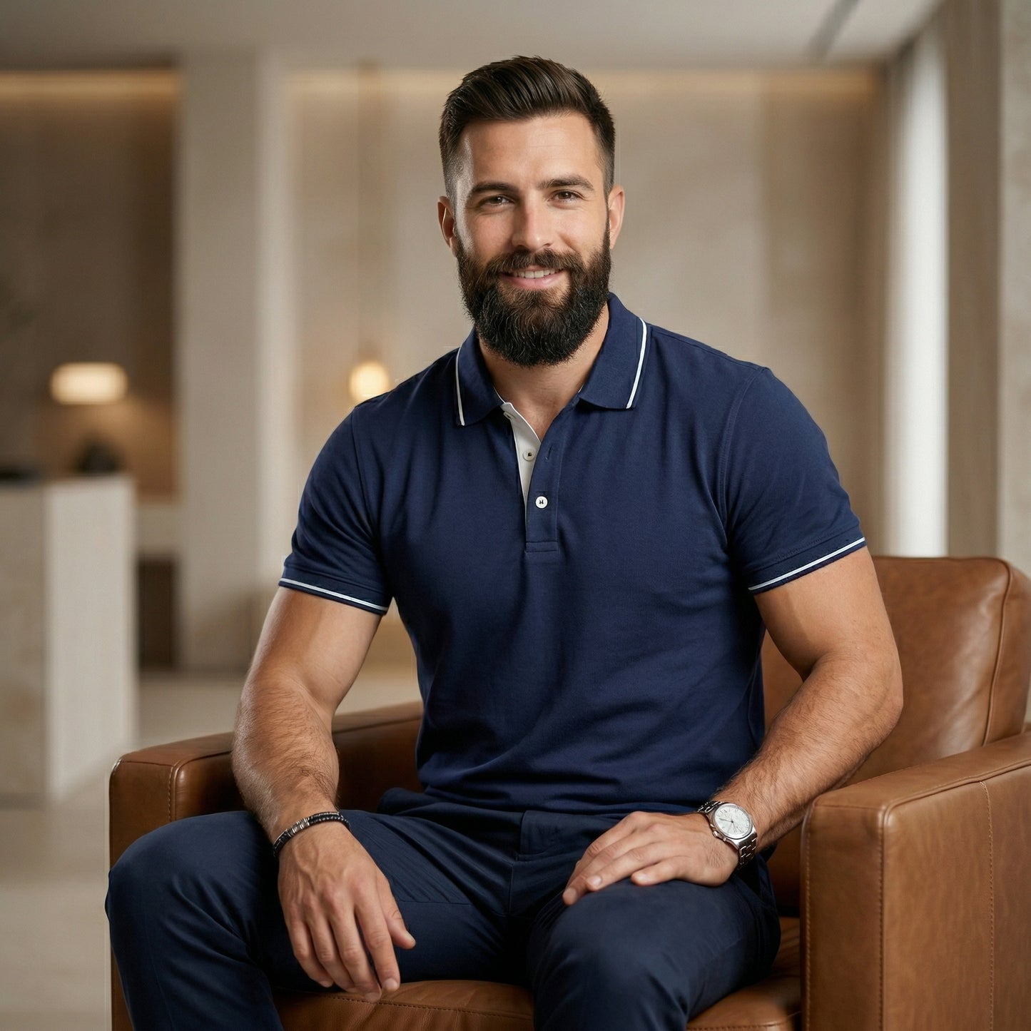 ShortTall® – Premium Polo T-Shirt | Navy Blue with White Tip