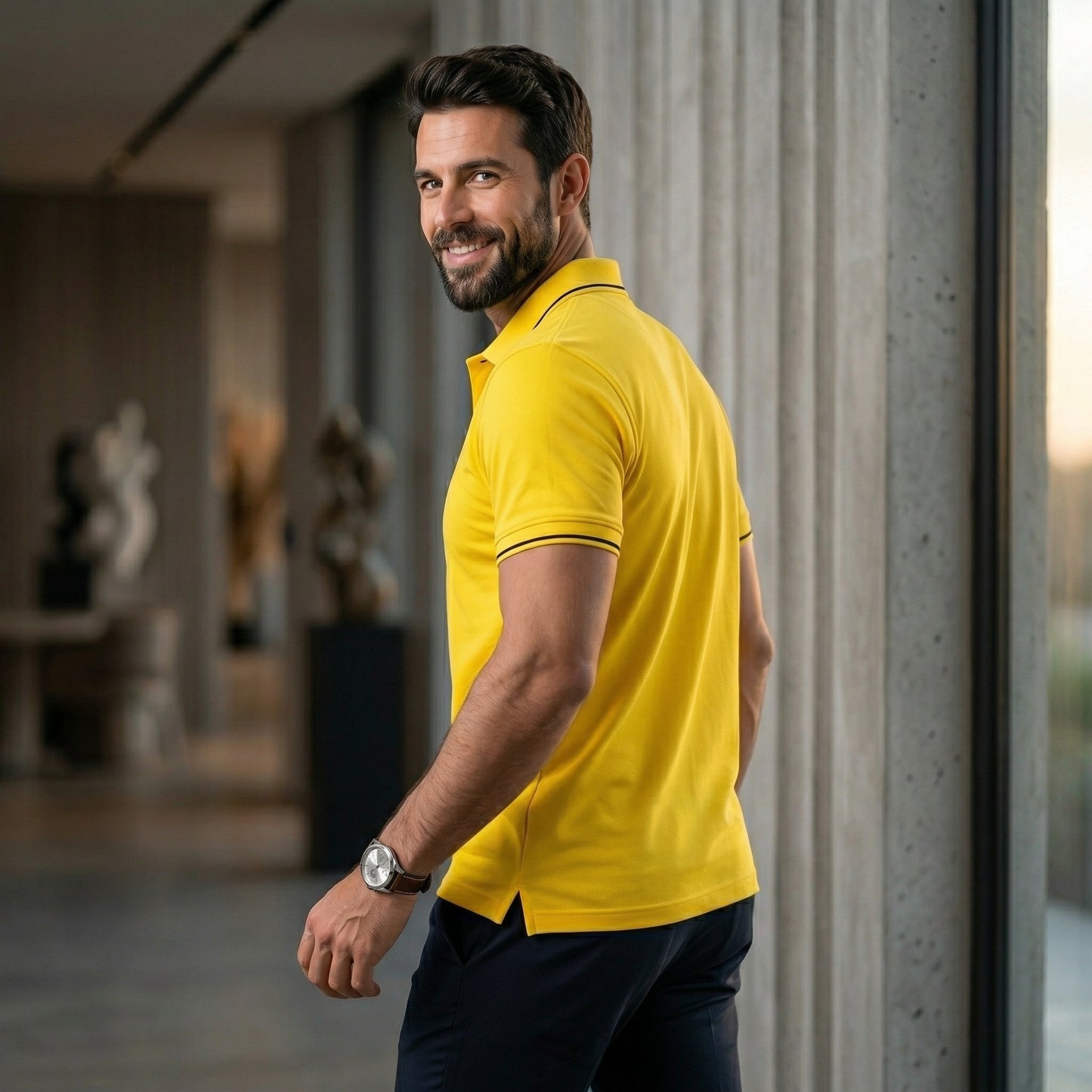 ShortTall® – Premium Polo T-Shirt | Yellow with Black Tip