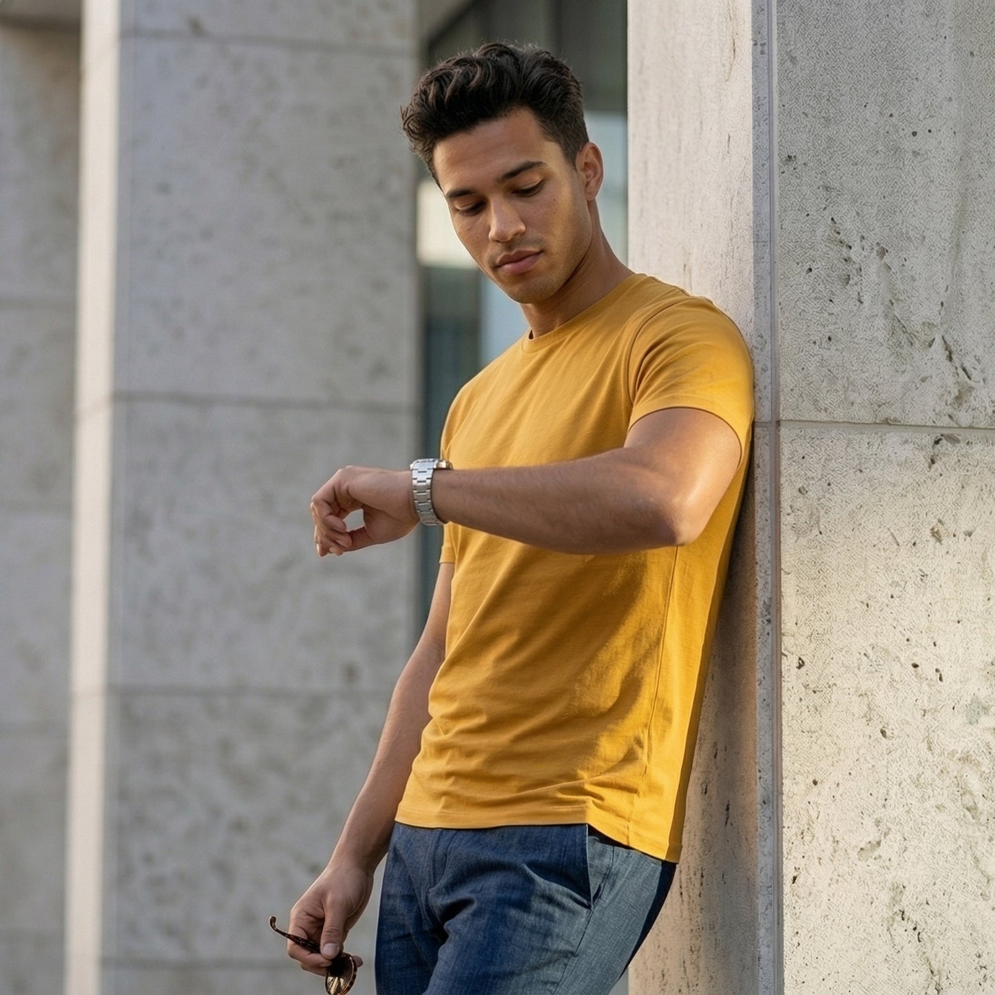 Shorttall® Plain Round Neck Cotton Tee – Yellow