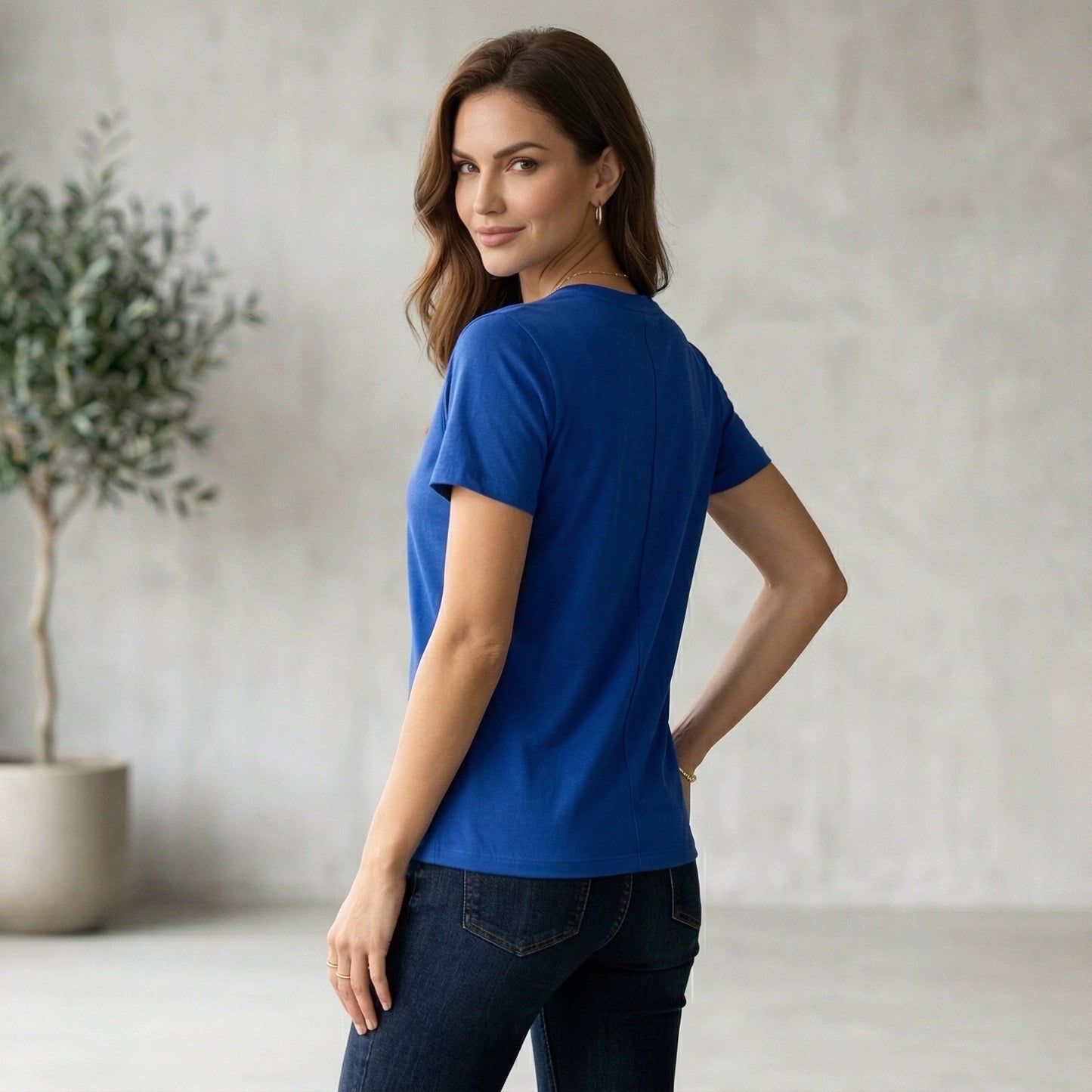 Shorttall® Plain Round Neck Cotton Women's Tee – Royal Blue